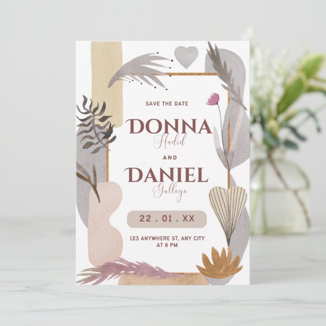 Reserve A Data Estética Floral Branca Roxa Salvar Data (Em pé/Frente)