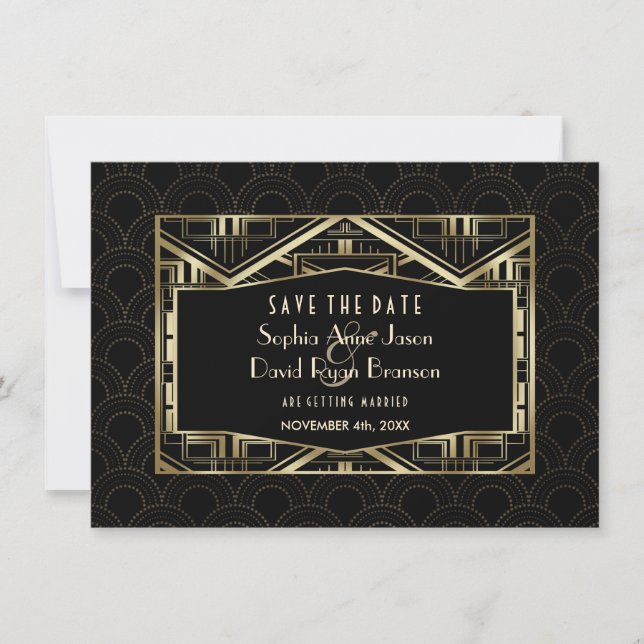 Reserve A Data Estilo de Deco De Arte Gatsby Do Excelente Dourado (Frente)