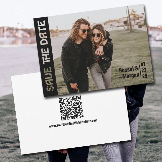 Reserve A Data Estilo Moderno Tipografia Foto Casual (Modern Save the Date Card.  Add a fun photo of the two of you that makes your love shine! )