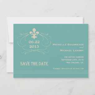 Reserve A Data Estilo Retro Elegante Fleur de Lis Save the Date