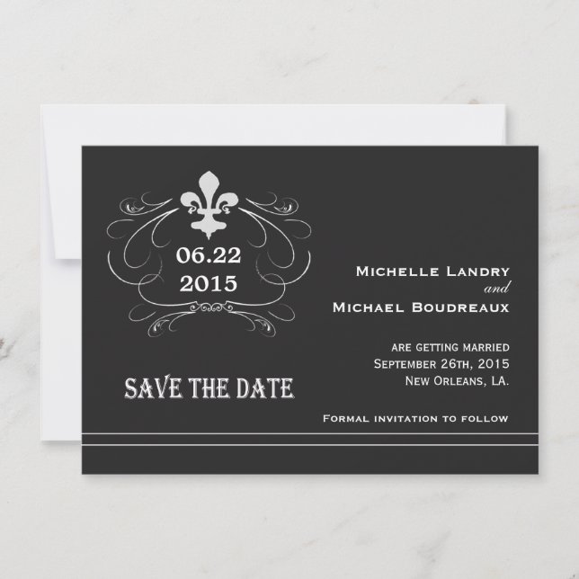 Reserve A Data Estilo Retro Elegante Fleur de Lis Save the Date (Frente)
