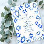 Reserve A Data Estrela Azul Legal de Água do Bar David Bat Mitzva<br><div class="desc">Cartão perfeito para anunciar a próxima data de um morcego mitzvah, bar mitzvah ou outra celebração judaica! A mão fez a aquarela arte para você na frente e atrás! TOTALMENTE PERSONALIZÁVEL! Clique em "Personalizar" acima para editar o texto. Clique em "editar usando a ferramenta design" para ajustar as fontes, as...</div>