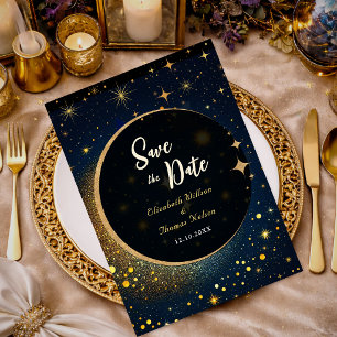 Reserve A Data Estrelas Celestiais Lua Halo Meia-Noite Casamento
