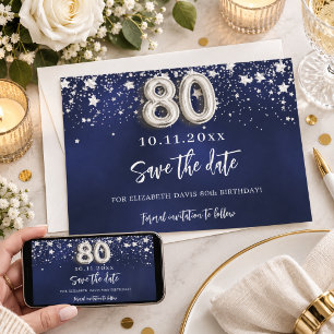 Reserve A Data Estrelas prateadas azul marinho 80º aniversário
