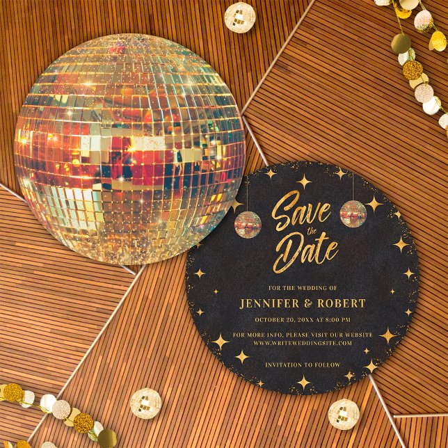 Reserve A Data Estrelas Retro Bola de Discoteca Brilho Dourado Ca (Criador carregado)