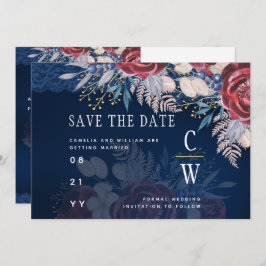 Reserve A Data Eterno Azul Borgonha Floral Casamento