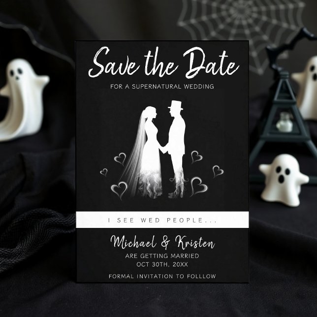 Reserve A Data Eu Vejo Pessoas Casadas Gótico Fantasma Casamento  (I See Wed People Gothic Ghost Halloween Wedding Save The Date
)