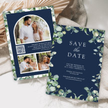 Eucalipto Código QR de Foto Azul Marinho Casamento