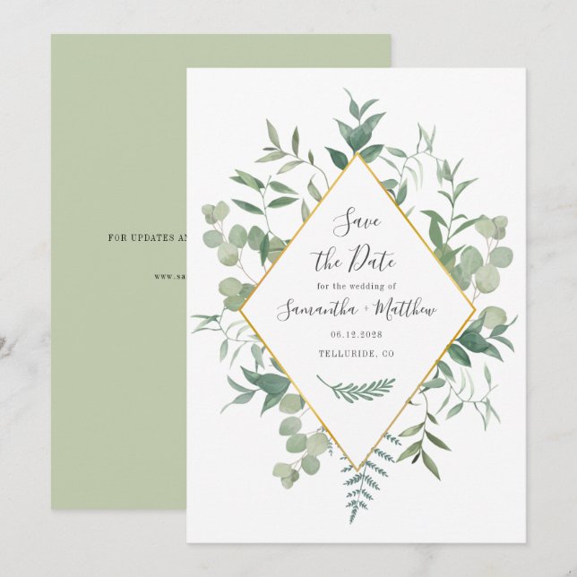Reserve A Data Eucalipto em Aquarela Save the Date (Frente/Verso)
