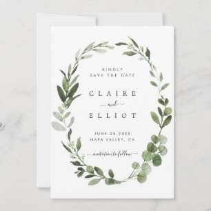 Reserve A Data Eucalyptus Green Foliage Wreath Save the Date Card