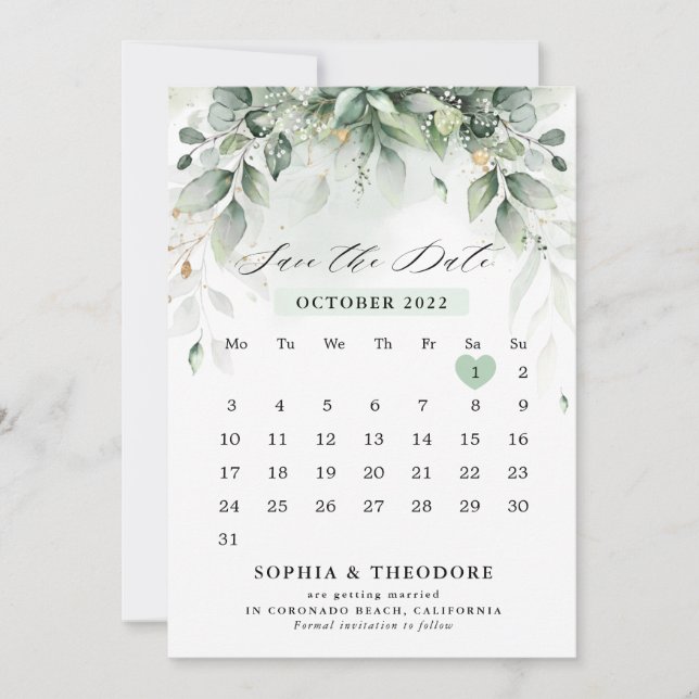 Reserve A Data Eucalyptus Greenery Goma Botânica Calendário (Frente)