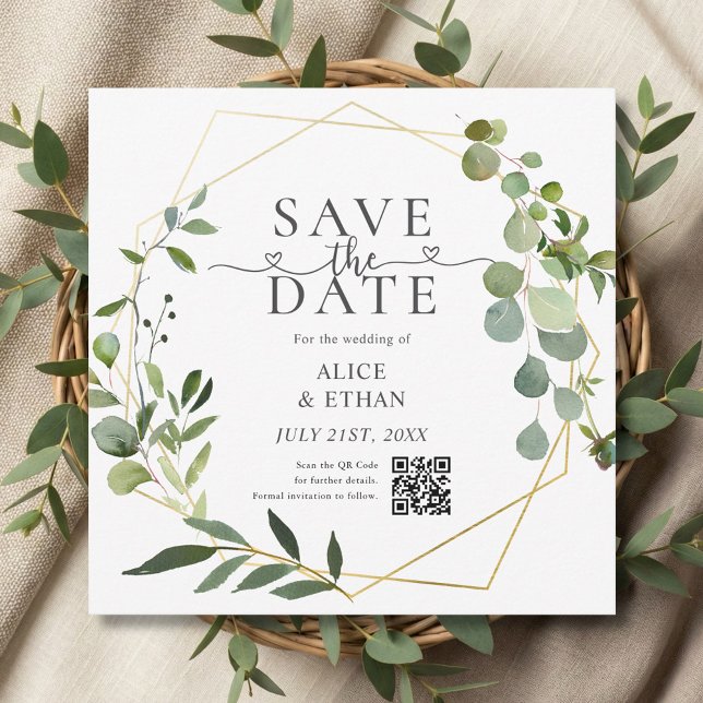 Reserve A Data Eucalyptus Script Heart QR Code Save The Date (Criador carregado)