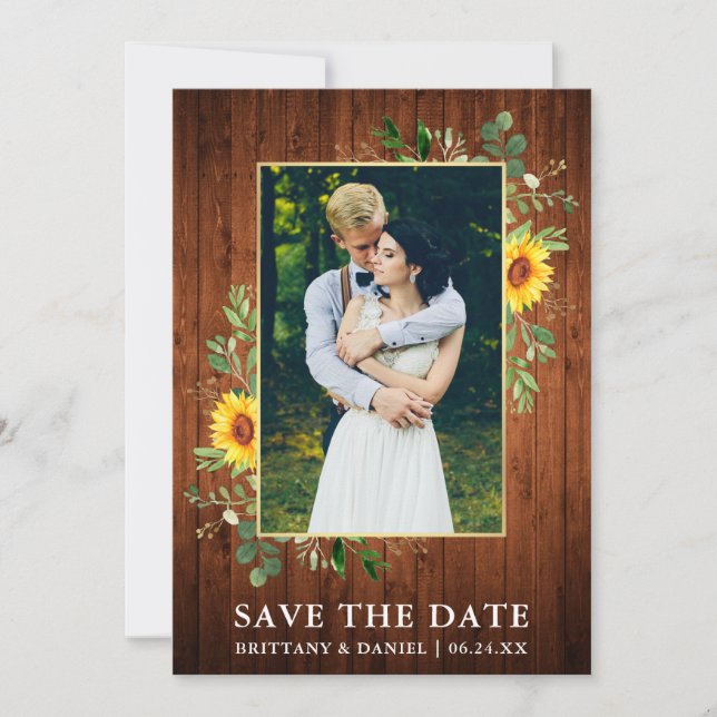 Reserve A Data Eucalyptus Sunflower Wood Save The Date Card (Frente)