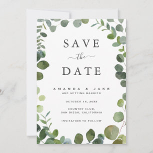Reserve A Data Eucalyptus Wedding Flat Save The Date Card