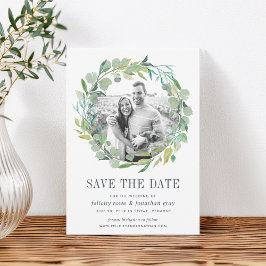 Reserve A Data Eucalyptus Wreath Photo Save the Date Card