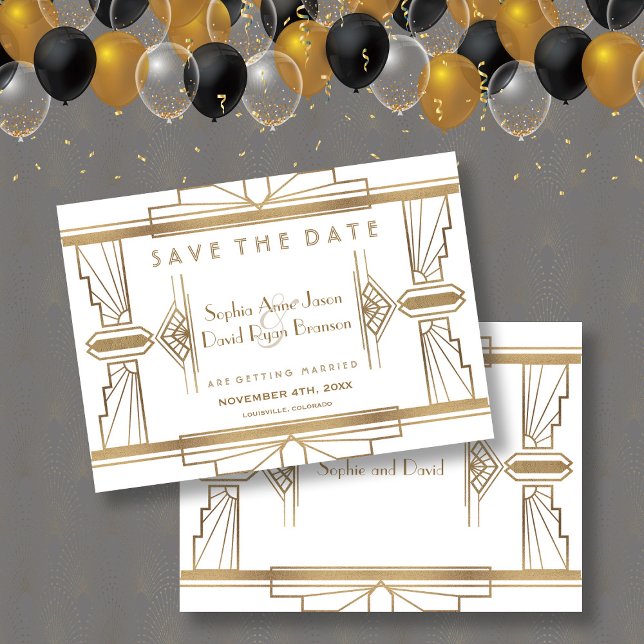 Reserve A Data Excelente Glam White 1920 Gatsby Salvar a Data (trendy Art Deco save the date, roaring 20s wedding save the date, save the date invitation, )