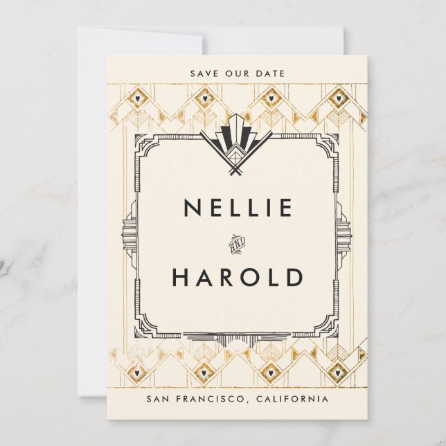 Reserve A Data Excelente Retroativo Gatsby Art Deco Foto para sal (Frente)