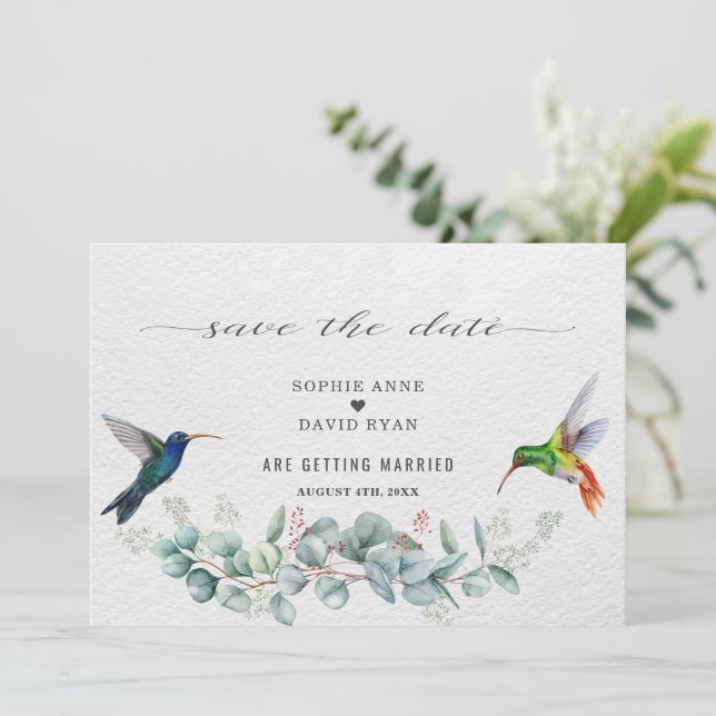 Reserve A Data Exotic Hummingbirds Eucalyptus Protea Wedding  (Em pé/Frente)