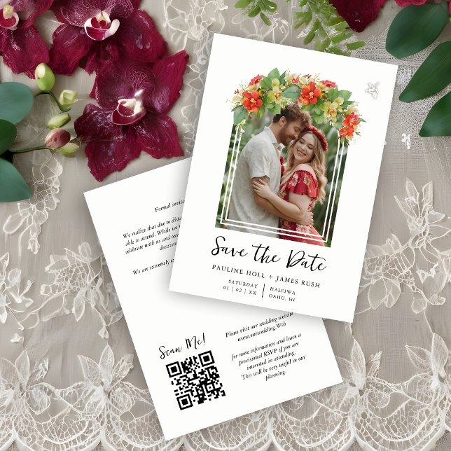 Reserve A Data Exquisite Chic Botanical Arch Frame Photo Wedding  (Exquisite Chic Botanical Exotic Arch Frame Photo Wedding Save the Date Card.)
