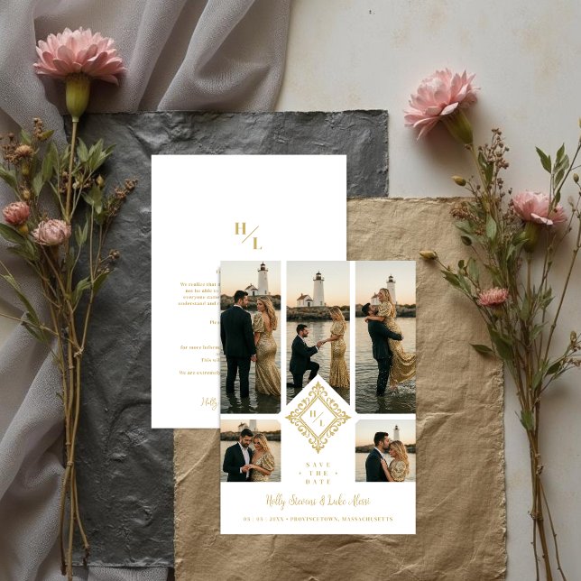 Reserve A Data Exquisite Original 5-Photo Collage Wedding (Exquisite Original 5-Photo Collage Wedding Save the Date Card Design. )