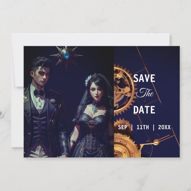 Reserve A Data Extravagância Steampunk Casamento Relógio Antigo (Frente)