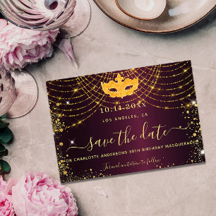 Reserve A Data faíscas de ouro burgundy do mascarada