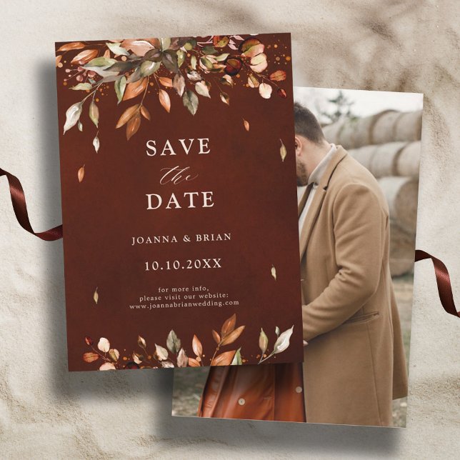 Reserve A Data Fall Autumn Deixa Foto de Boho País Russo (Fall Autumn customizable photo save the date card)