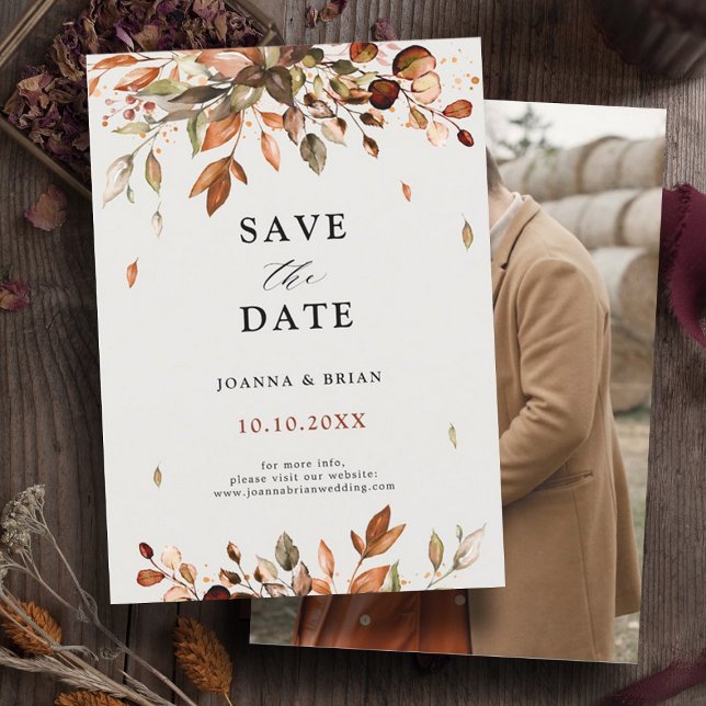 Reserve A Data Fall Autumn Deixa Foto de Boho País Russo (Fall autumn leaves photo save the date.)