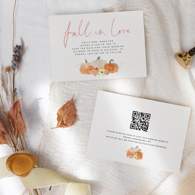 Reserve A Data Fall in Love Glittery Pumpkins Código QR Casamento (Criador carregado)