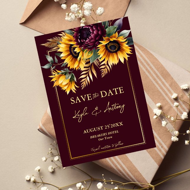 Reserve A Data Fall Summer Casamentos Burguns (Fall summer wedding burgundy and yellow sunflowers save the date card template digital download)