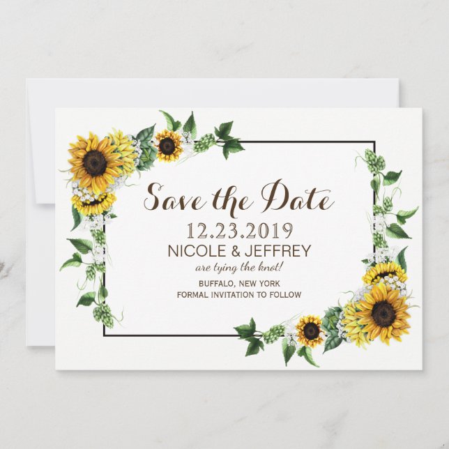 Reserve A Data Fall Sunflower Rustic Barn Weding Save the Date (Frente)
