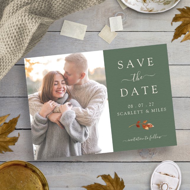 Reserve A Data Fall Terracotta Deixa Foto Salvar A Data Casamento (Fall Terracotta Leaves Photo Save The Date Wedding Invitation by Painted Paperie
)