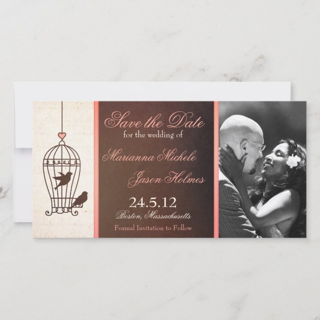 Reserve A Data Fancioso Chocolate de aves e rosa Salvar a data (Frente)