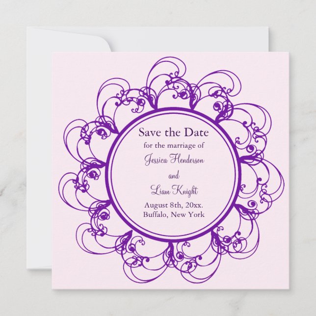 Reserve A Data Fancy Floral Save the Date (roxo) (Frente)
