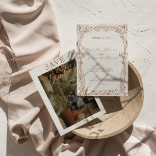 Reserve A Data Fancy Laranja Queimada Terracota Boho Foto Casamen