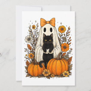 Reserve A Data Fantasma de Halloween segurando gato preto