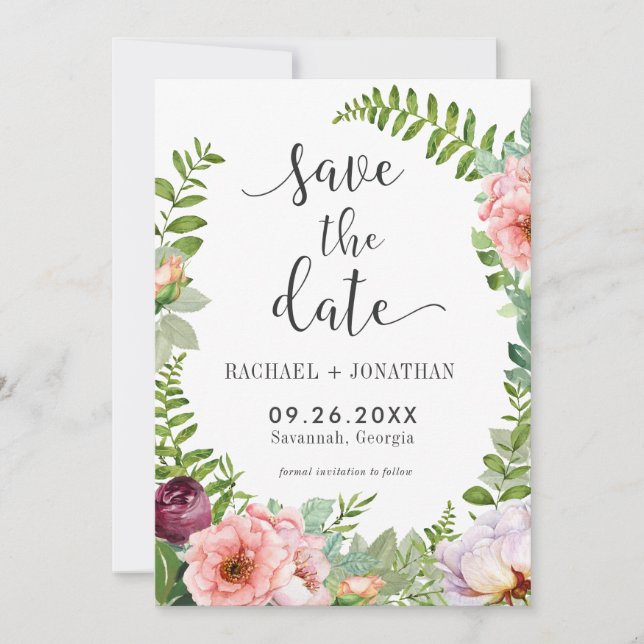Reserve A Data Fantasy Floral Boho Weding the Date Card (Frente)