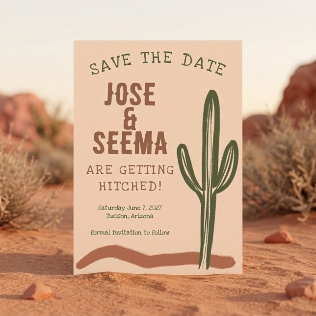 Reserve A Data Farol Oeste Cacto Saguaro Desenho à Mão Personaliz (Wild West Saguaro Cactus Hand Drawn Custom Save The Date Invitation Card
)
