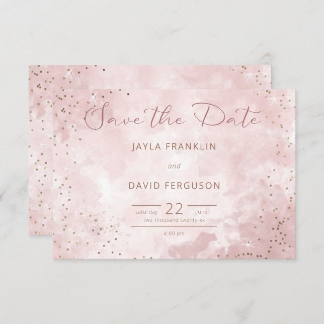 Reserve A Data Faux Dourado Brilho e Casamento Moderno Rosa (Frente/Verso)