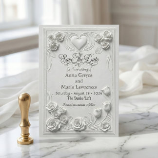 Reserve A Data Faux Embossed White Rose Relief