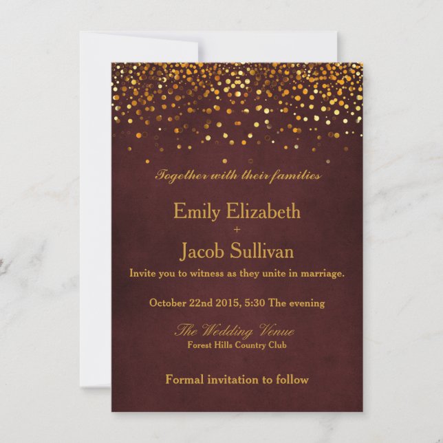 Reserve A Data Faux Gold Foil Confetti Casamento Elegante Salvar  (Frente)
