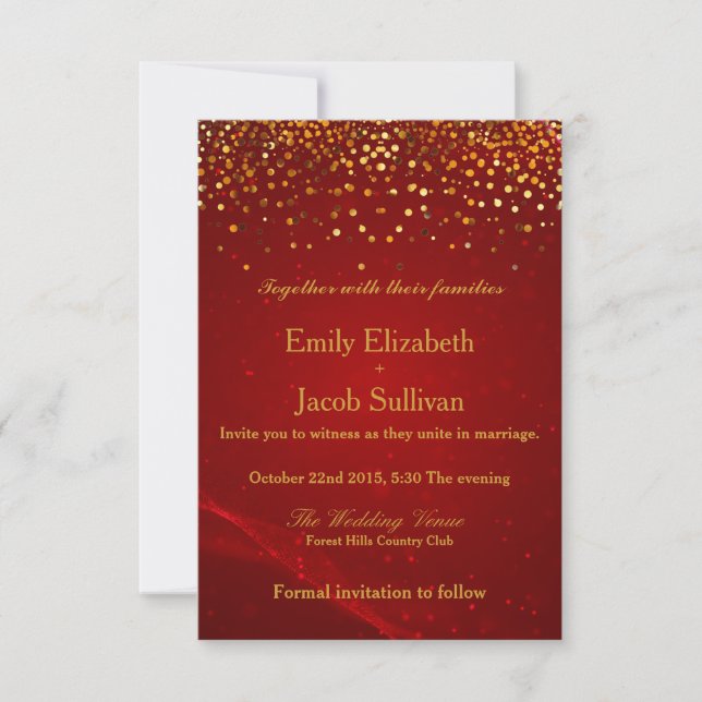 Reserve A Data Faux Gold Foil Confetti Casamento Elegante Salvar  (Frente)