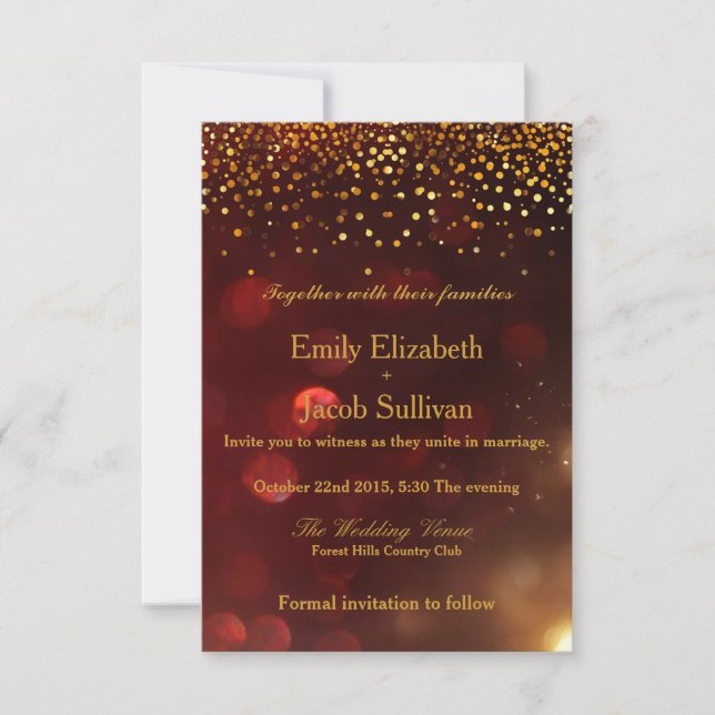 Reserve A Data Faux Gold Foil Confetti Casamento Elegante Salvar  (Frente)