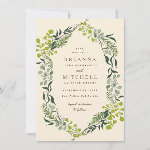 Reserve A Data Fern Eucalyptus Creme De Casamento Verde Desenhado