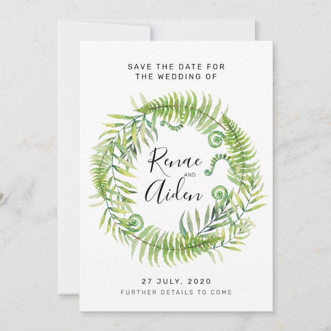 Reserve A Data Fern Greenery Wedding Salve a data, Tropical (Frente)