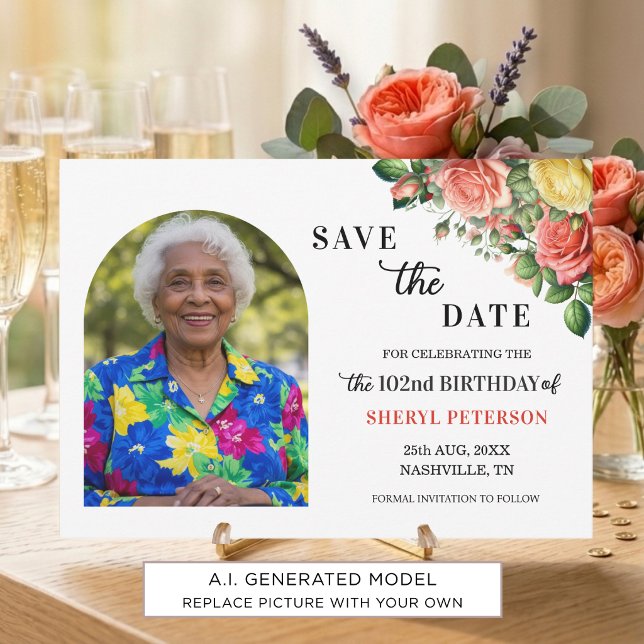 Reserve A Data Festa de Aniversário de 102 Anos com Flores Elegan (Criador carregado)