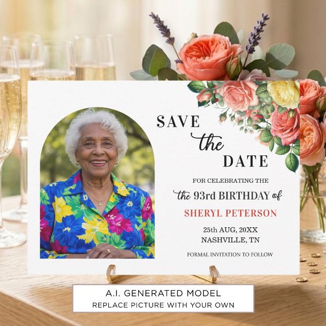 Reserve A Data Festa de Aniversário de 93 anos com Flores e Foto  (Criador carregado)