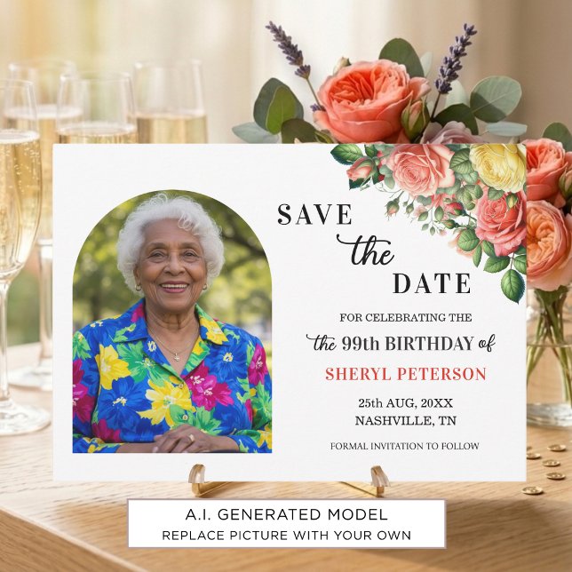 Reserve A Data Festa de Aniversário de 99 Anos com Flores e Foto  (Criador carregado)