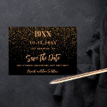 Reserve A Data Festa de aniversário de confete de ouro preto<br><div class="desc">Um fundo preto decorado com confete de ouro. Personalize e adicione uma data e nome/idade. O texto: Salvar a Data é gravado com um script de estilo com letra de tendência grande.</div>