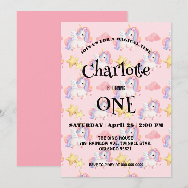 Reserve A Data Festa de aniversário simples moderna de unicórnio  (Frente/Verso)